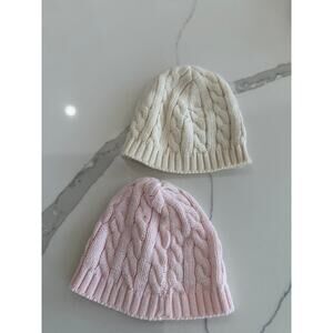 Toffee Moon Baby Girl Pink Cream Cotton Cable knit  Hat Beanie 0-3 M